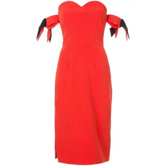Milly Brie Size 4 Off Shoulder Italian Cady Red Poppy Cocktail Dress NWT $495 - Picture 1 of 5